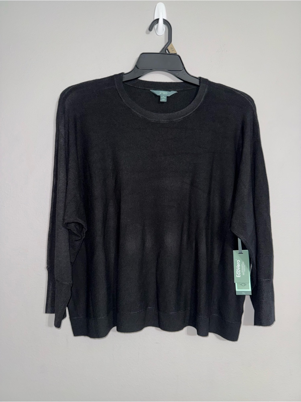 Terra & Sky Women’s Black Fine Gauge Dolman Pullover Sweater 1X